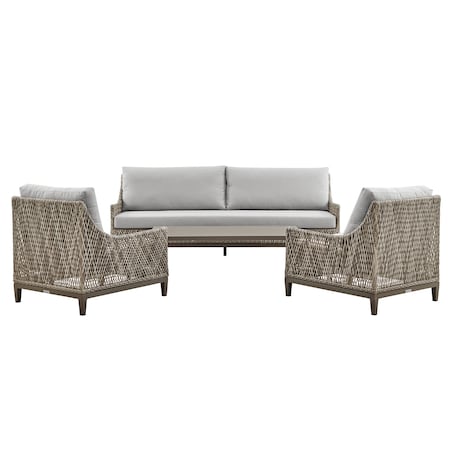 Armen Living Grenada Wicker and Aluminum Outdoor Sofa in Brown with Gray Cushions SETODGDGRBX3