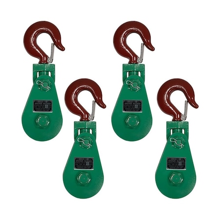 Mytee Products 4 Pk Snatch Block with Shackle WLL 8 Ton, 3/4in Wire Rope x 6in Sheave Wrecker Recovery, 4PK SB6-8x4