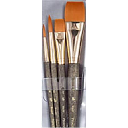 Princeton Artist Brush Co Princeton Brush  Real Value Short Handle Set- Synthetic Golden Taklon - Set Of 4 9146