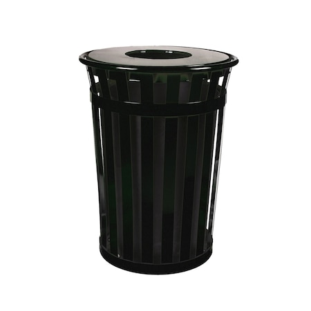 Witt Industries Black Outdoor, Slatted Metal Waste Receptacle with Flat Top, Black M3601-FT-BK