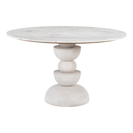 Homeroots 51" White Marble and Wood Pedestal Base Round Top Dining Table 623353
