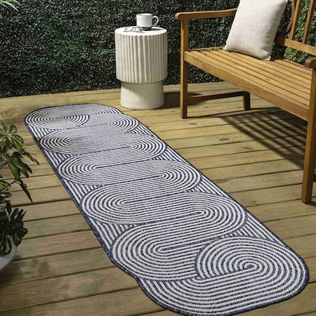 Jonathan Y Margot Modern Geometric Arch Stripe Cream/Navy 2 ft. x 8 ft. Indoor/Outdoor Shaped Runner Rug SHP201C-28