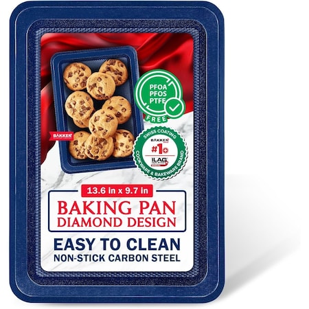 Bakken- Swiss BAKKEN Kitchen Nonstick Cookie Sheet, 13.58in. x 9.65in., PFOA-Free, Oven Safe, 450 DegF, Blue BKDD1P54