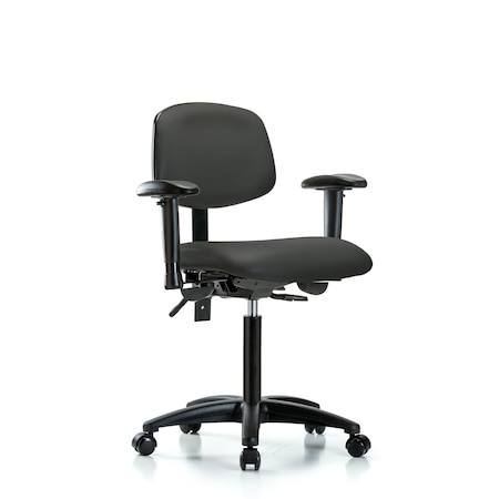 Blue Ridge Ergonomics Chair, Vinyl, Med Bench, AA Casters, Gry, 6-Way Adjustable, 22" to 29" Height, Charcoal BR-VMBCH-RG-T0-A1-NF-RC-8605