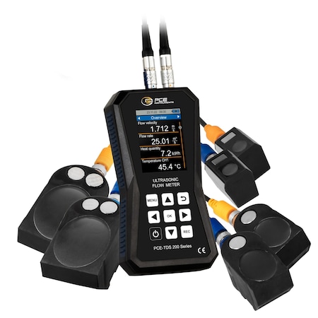 Pce Instruments Ultrasonic flow meter, +/-32 m/s with S+M+L sensors DN 15-6000 mm (0.6-236.2 in) and 32 GB datalogger PCE-TDS 200 SML