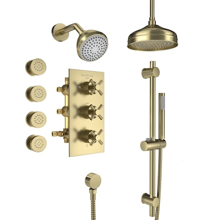 Casainc 8-In Ceiling Mounted Shower System with Sliding Bar and 4 Body Sprays, Gold CS-A3805-BG