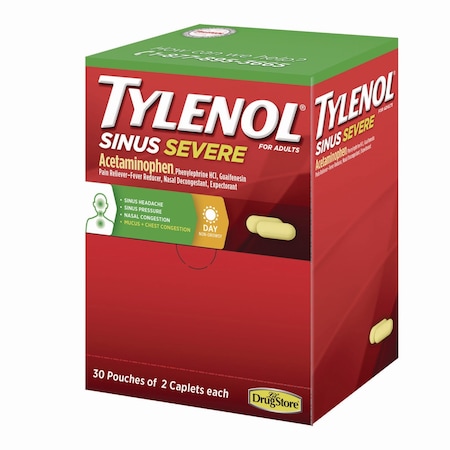 Tylenol Sinus Severe Acetaminophen Daytime Pain Reliever Caplet, 2 Caplets/Packet, 30PK 64578