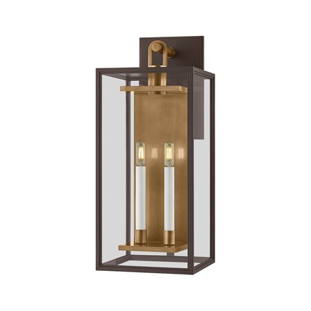 Troy Lighting Arnold 2 Light Exterior Wall Sconce, Patina Brass and Textured Bronze, 10 In x 24.25 In B6524-PBR/TBZ