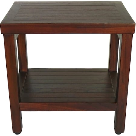 Homeroots Compact Rectangular Teak Shower Or Outdoor Bench With Shelf In Brown Finish 376666