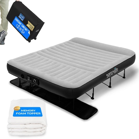 Serenelife (Queen) EZ Bed Luxe Air Mattress with Frame and Rolling Case SLEZBDQN20LX