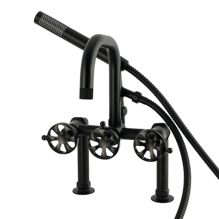 Kingston Brass 7" Center Deck-Mount Clawfoot Tub Faucet with Hand Shower, Matte Black AE6000RX