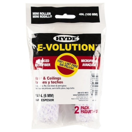 Hyde Mini Roller Cover, 1/4 in Thick Nap, 4 in L, 2PK 47314