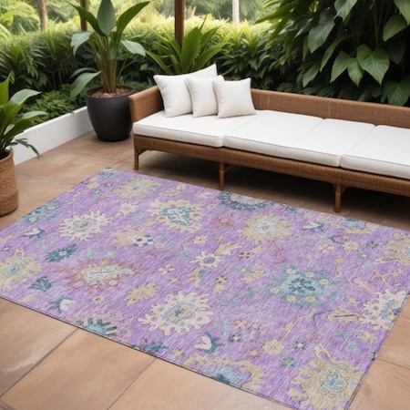 Homeroots 8' X 10' Purple Ivory And Denim Blue Floral Washable Indoor Outdoor Area Rug 605328