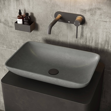 Vigo Lorca Gothic Gray Concreto Stone 22 in. L x 15 in. W x 5 in. H Rectangular Vessel Bathroom Sink VG04056