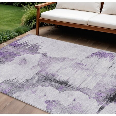 Homeroots 8' X 10' Purple Lavender And Gray Abstract Washable Indoor Outdoor Area Rug 582677