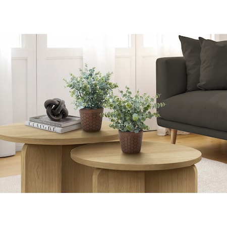 Monarch Specialties Artificial Plant, 13'' Tall, Eucalyptus Grass, Indoor, Fake, Decorative, Brown Pots, 2PK I 9560