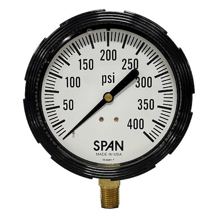 Span Industrial Pressure Gauge, 1/4 in NPT, Bottom Location LFS310-400-PSI-G-QC-CERT