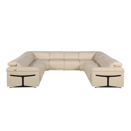 Homeroots Beige Italian Leather Power Reclining U Shaped Eight Piece Corner Sectional With Console 634683
