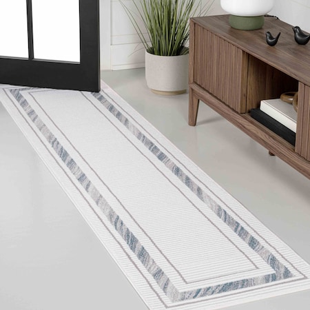 Jonathan Y Athens Classic Border Marble Pattern High-Low Silver/Blue 2 ft. x 8 ft. Runner Rug CAR102B-28