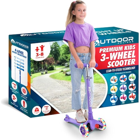 Outdoorcruiser Outdoor Cruiser 3-Wheel Kids Scooter, Lean-to-Steer, LED Wheels, Adjustable, Purple, Ages 3-8 OCKSPUR