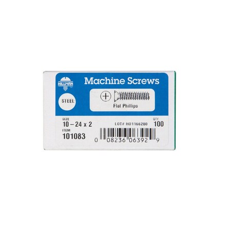 Hillman Machine Screws No. 10-24 S X 2in L Phillips Flat Head Zinc-Plated Steel Zinc-Plated 101083