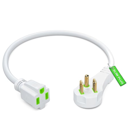 Maximm 1ft 14AWG Low Profile Flat Plug Extension Cord, 3-Prong, White IGR-14-P030P-05H-1WH