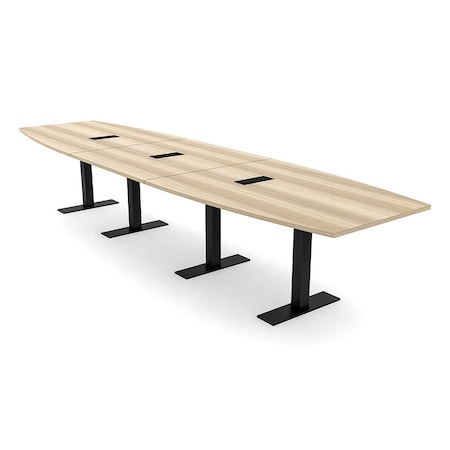 Skutchi Designs 16ft Conference Table With Power Unit | 16 Person Modular Boat Meeting Table | Harmony Series HAR-BOT-48X192-T.BK-K525-EBLK