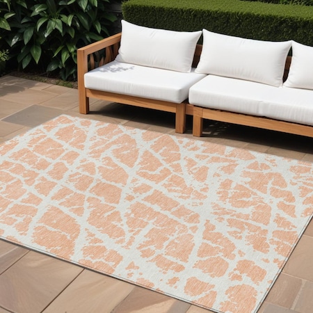 Homeroots 9' X 12' Peach and Ivory Abstract Washable Non Skid Indoor Outdoor Area Rug 559296