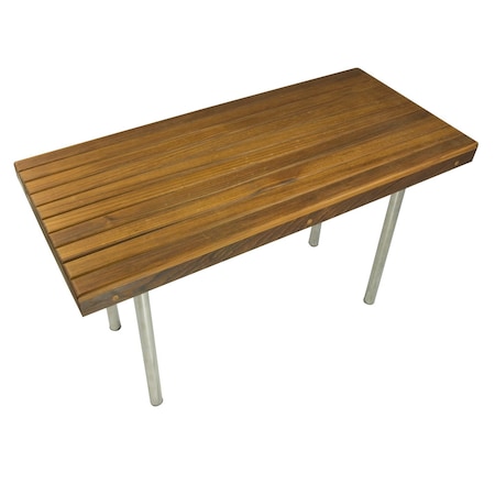 Homeroots 18" X 48" Brown Teak Wood And Stainless Steel Rectangular Shower Bench 549385