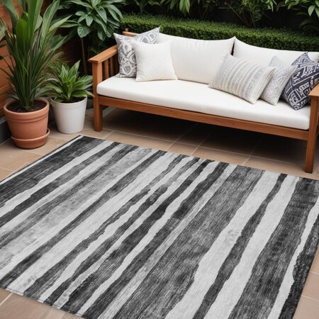 Homeroots 10' X 14' Charcoal And Gray Striped Washable Indoor Outdoor Area Rug 605896