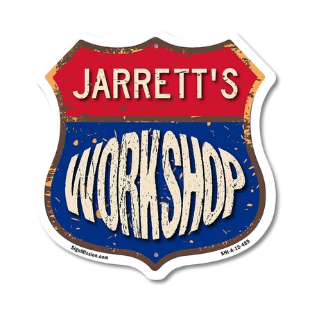 Signmission Jarrett's Workshop, 12 Inch X 12 Inch, Aluminum Metal Sign SHI-A-12-489-JARRETT