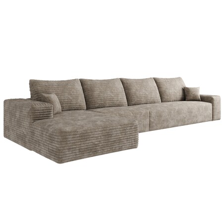 Homeroots 135" Camel Corduroy Modular Compression Foam Sofa With Toss Pillows 712971