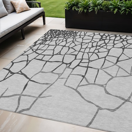 Homeroots 5' X 8' Gray And Charcoal Abstract Washable Indoor Outdoor Area Rug 601129