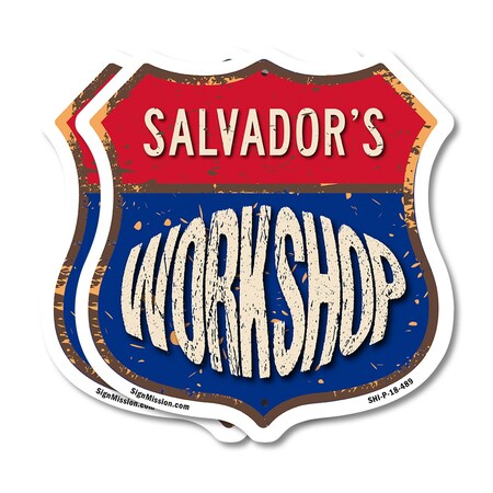 Signmission Salvador's Workshop, 18 inch X 18 inch, Plastic Sign, 2PK SHI-P-2PACK-18-489-SALVADOR