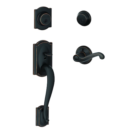 Schlage Residential Left Hand Camelot with Flair Lever Double Cylinder Handleset and Trim C Keyway with 12326 Latch F62CAM716FLALH