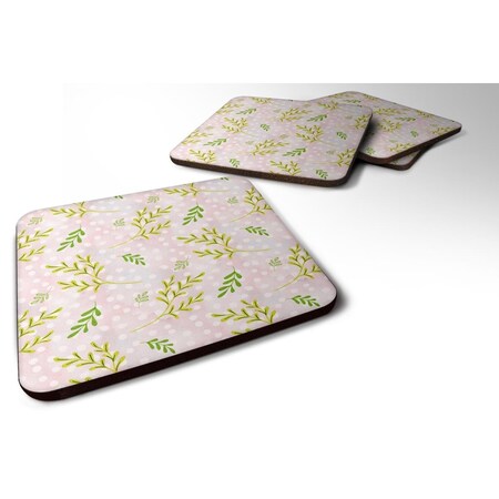 Carolines Treasures Watercolor Leaves Pink Foam Coaster, Set of 4 BB7480FC