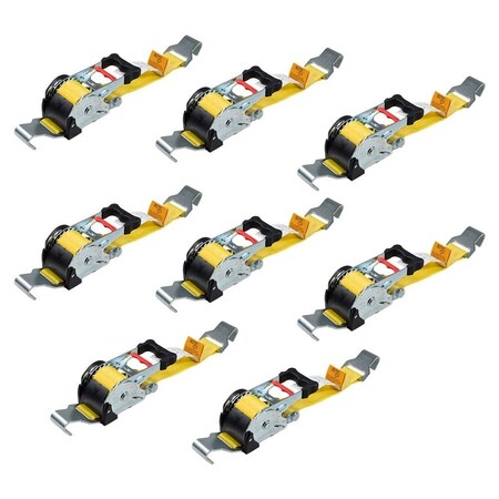 Mytee Products 8PK 2inx10ft Retractable Ratchet Straps w/Narrow Flat Hooks 3,300 lbs WLL Yellow, 8PK RS210R-FHx8