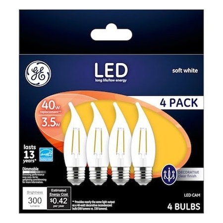 Ge LED Bulb, 120 V, 300 Lumens, 4 W, CA Lamp, 40 W Equivalent, Dimmable, PK4 92677