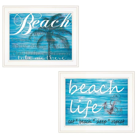 Homeroots Set Of Two Beach Life 4 White Framed Print Wall Art, 2PK 407476