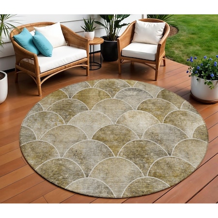Homeroots 8' Taupe Beige And Gray Round Abstract Washable Indoor Outdoor Area Rug 577687