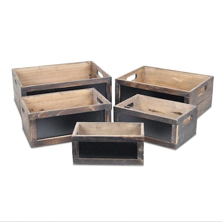 Homeroots Set of Five Black And Brown Solid Wood Crate, 5PK 487720