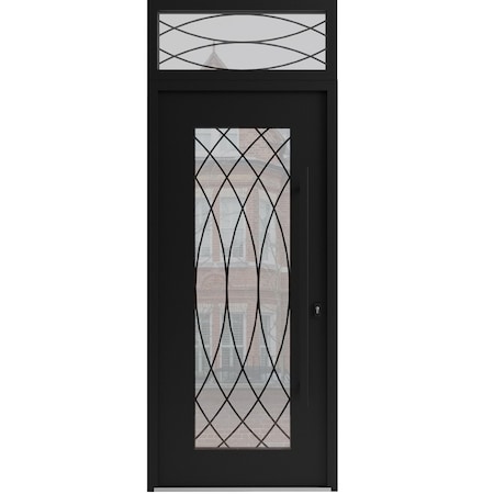 Vdomdoors Aluminum Door Iron 1600 Black Entry Steel Metal Classic Painted 36 x 94 (36 x 80+14)-Left Inswing IRON1600EXD-BLK-W36xH80+14-LH-I
