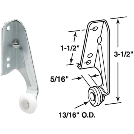 Prime-Line Steel Wht Nylon 3-3/8 Left Hand Rear Drawer Roller, 2 Count R 7141