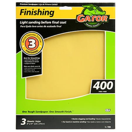 Gator Finishing 7268 9 x 11 in. Sandpaper Sheet- 400 Grit, 3PK 187570