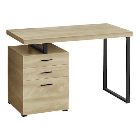 Homeroots 47" Natural and Black Wood and Metal Sled Computer Desk With Three Drawers 490002