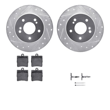 Dynamic Friction Co DFC Rotors-Drilled & Slotted-Silver w/ EURO 5000 Ceramic Brake Pads Incl Hdw 7612-63029