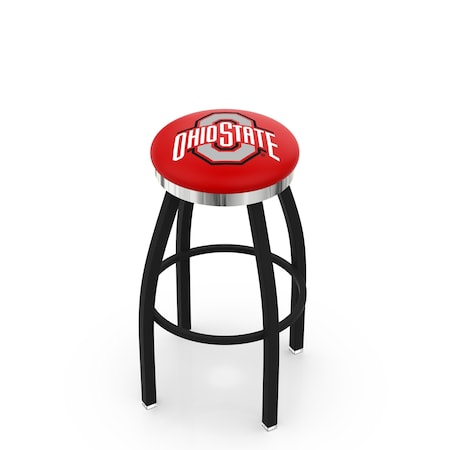 Holland Bar Stool Co 25" Blk Wrinkle Ohio State Swivel Bar Stool, Chrome Ring L8B2C25OhioSt