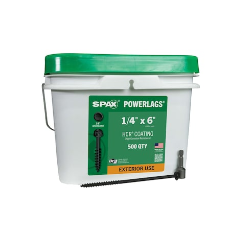 Spax 1/4 in x 6 in Exterior Structural Wood Lag Screws Powerlags Hex Head Hex Bulk Pail, 500PK 3571820701520