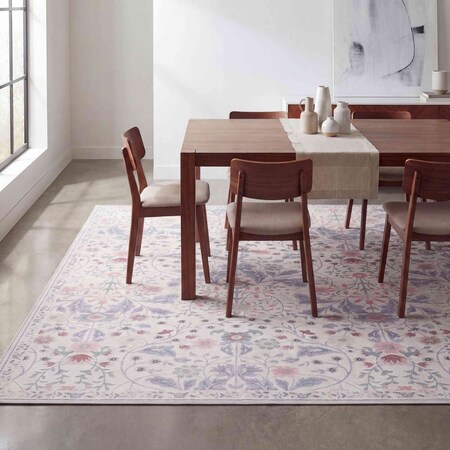 Jonathan Y Primrose Art Nouveau Floral Border Non-Slip Machine-Washable Cream/Pink 3 ft. x 5 ft. Area Rug BTF100C-3
