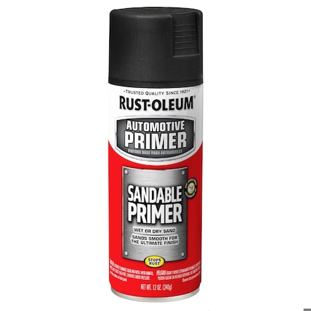 Rust-Oleum Automotive Sandable Primer Spray, Black, 12 Oz 249418